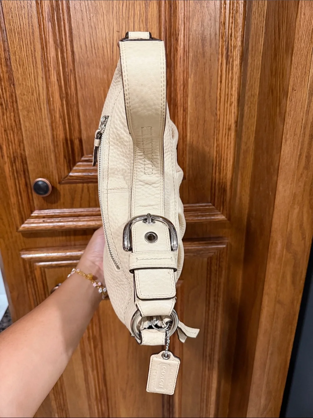 Coach Cream Pebbled Leather Hobo Bag